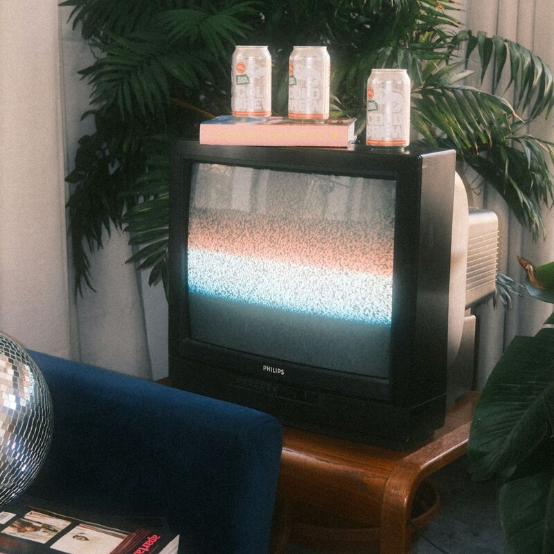 In einem Raum steht ein Röhrenfernseher, auf dem Dosen gestapelt wurden. Im Hintergrund sind Pflanzen zu sehen. | © unsplash/Marissa Lewis